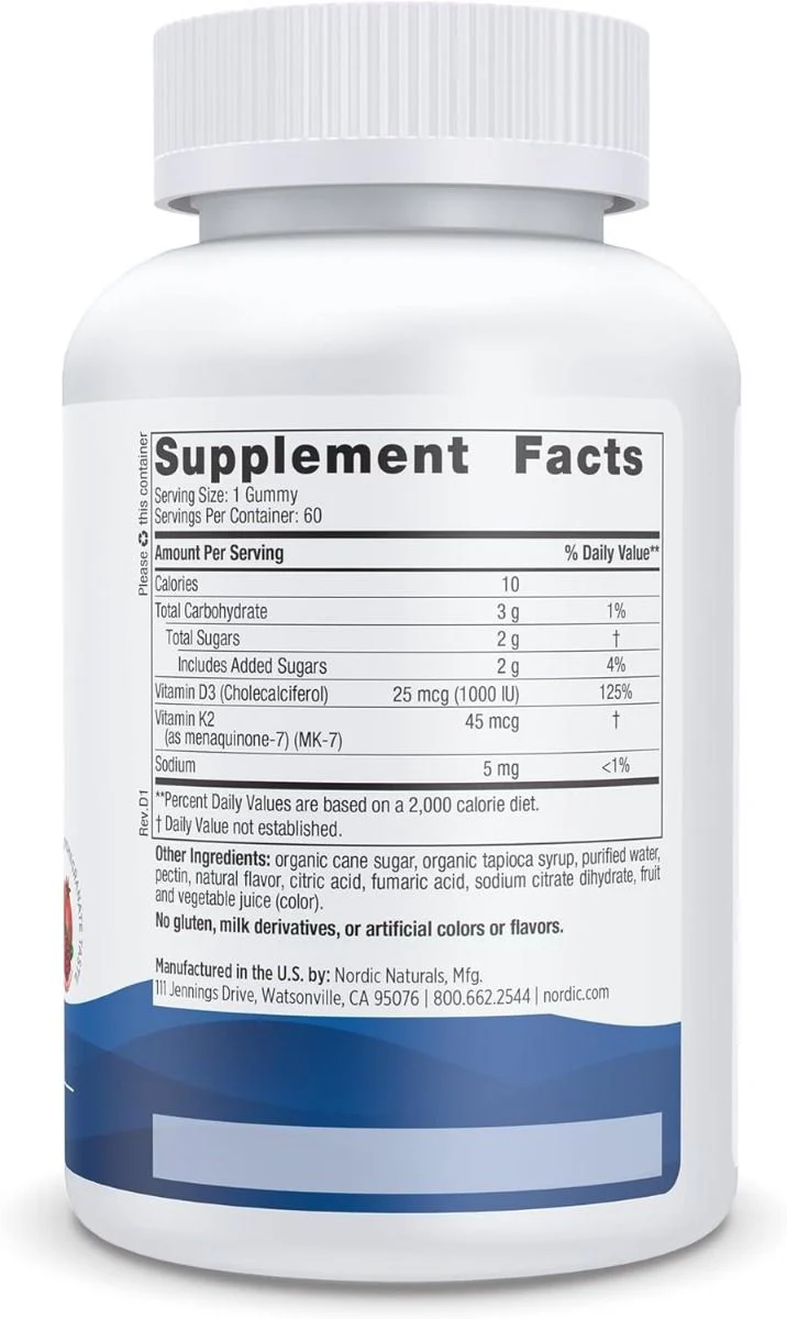 Vitamin D3 + K2 Gummies 1000 IU 60 Gummies Pomegranate - Image 4